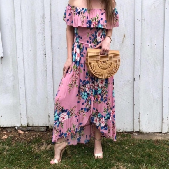 Floral Off the Shoulder High-Low Hem Maxi Dress - Picture 3 of 3